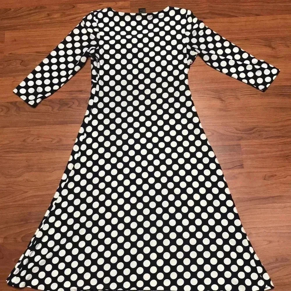 Josephine Navy Polka Dot Midi Dress, Size Small - Picture 4 of 4